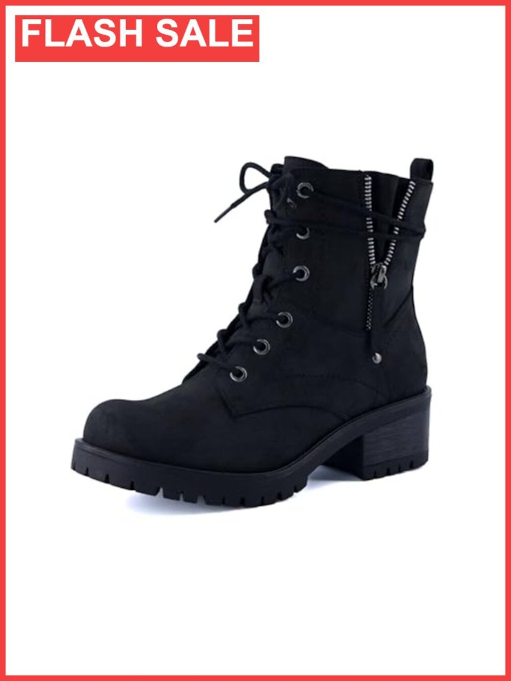 Women's Kobe Heeled Combat Boots Lace-Up Side Zipper Memory Foam Faux Fur